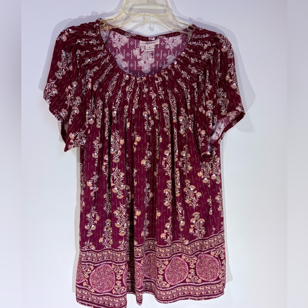Style & Co. Burgundy Floral Blouse